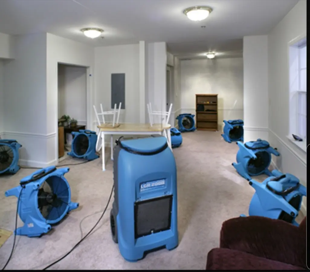 Air movers and dehumidifier setup for Water Damage Restoration in Austin
